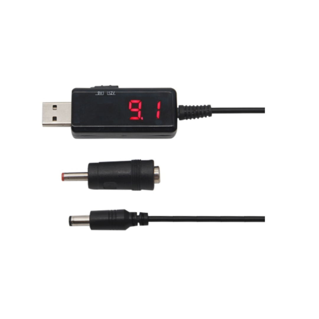 Conversor USB de aumento DC 5V a 9V - 12V  + conector de 3,5x1,35mm para Router, Modem